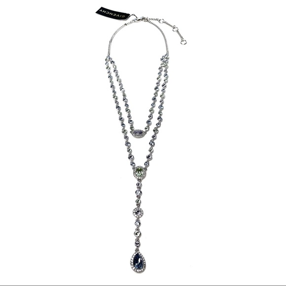 Givenchy | NWT Double Layered Crystal Rhodium Pave Y-Necklace - Picture 3 of 15